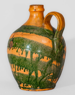 Rare Greene County, TN Redware Jug w/ Profuse Copper Slip Decoration, attrib. Christopher Alexander Haun