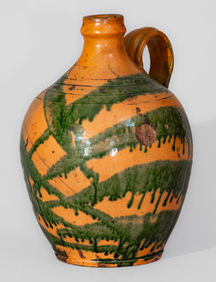 Rare Greene County, TN Redware Jug w/ Profuse Copper Slip Decoration, attrib. Christopher Alexander Haun