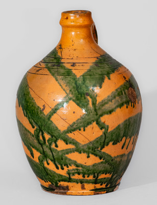 Rare Greene County, TN Redware Jug w/ Profuse Copper Slip Decoration, attrib. Christopher Alexander Haun