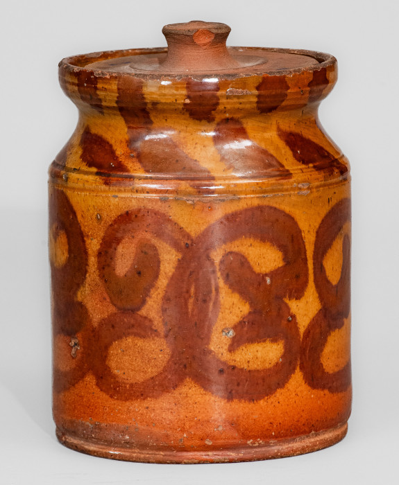 Scarce Small Redware Jar with Manganese Decoration att. David Mandeville, Circleville, NY, c1830