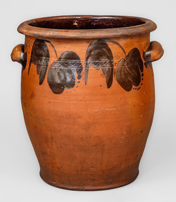 Large-Sized JOHN BELL / WAYNESBORO Redware Jar w/ Manganese Floral Decoration