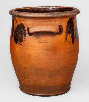 Large-Sized JOHN BELL / WAYNESBORO Redware Jar w/ Manganese Floral Decoration