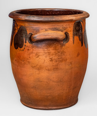 Large-Sized JOHN BELL / WAYNESBORO Redware Jar w/ Manganese Floral Decoration