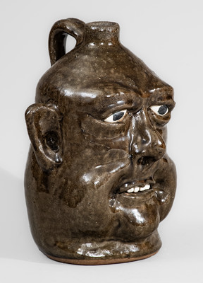 "Lanier Meaders / 9 / 12-29-30" Stoneware Face Jug, Cleveland, GA, c1985