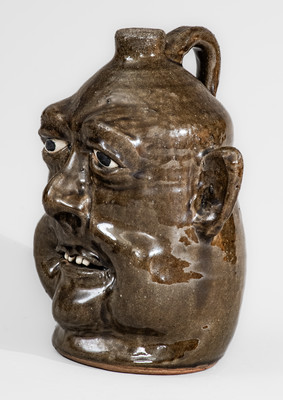 "Lanier Meaders / 9 / 12-29-30" Stoneware Face Jug, Cleveland, GA, c1985