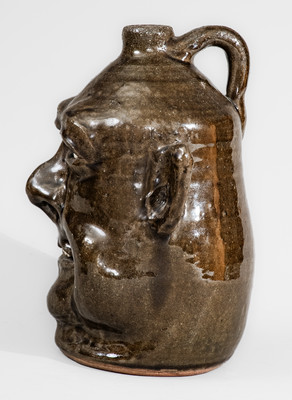 "Lanier Meaders / 9 / 12-29-30" Stoneware Face Jug, Cleveland, GA, c1985