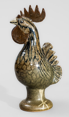 Extremely Rare Slip-Decorated Stoneware Rooster w/ Alkaline Glaze, "Edwin Meaders / 12-31-1986"