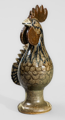 Extremely Rare Slip-Decorated Stoneware Rooster w/ Alkaline Glaze, "Edwin Meaders / 12-31-1986"