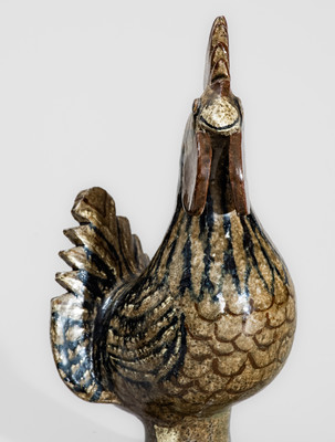 Extremely Rare Slip-Decorated Stoneware Rooster w/ Alkaline Glaze, "Edwin Meaders / 12-31-1986"