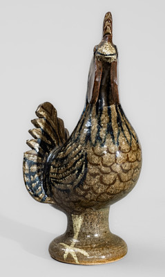 Extremely Rare Slip-Decorated Stoneware Rooster w/ Alkaline Glaze, "Edwin Meaders / 12-31-1986"