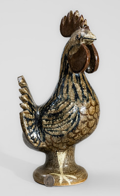 Extremely Rare Slip-Decorated Stoneware Rooster w/ Alkaline Glaze, "Edwin Meaders / 12-31-1986"