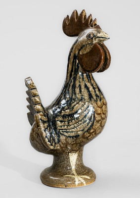 Extremely Rare Slip-Decorated Stoneware Rooster w/ Alkaline Glaze, "Edwin Meaders / 12-31-1986"