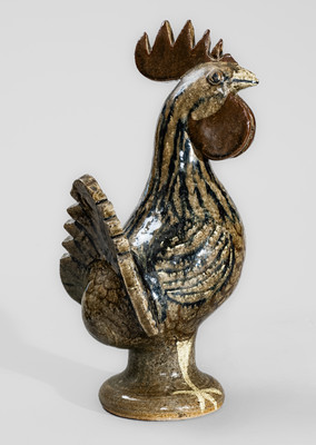 Extremely Rare Slip-Decorated Stoneware Rooster w/ Alkaline Glaze, "Edwin Meaders / 12-31-1986"