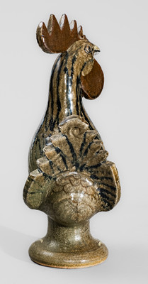 Extremely Rare Slip-Decorated Stoneware Rooster w/ Alkaline Glaze, "Edwin Meaders / 12-31-1986"