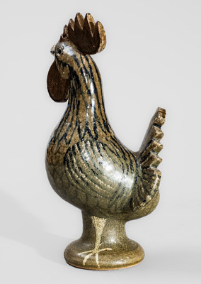 Extremely Rare Slip-Decorated Stoneware Rooster w/ Alkaline Glaze, "Edwin Meaders / 12-31-1986"