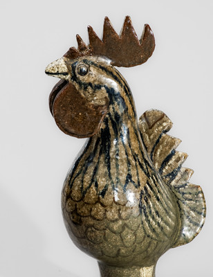 Extremely Rare Slip-Decorated Stoneware Rooster w/ Alkaline Glaze, "Edwin Meaders / 12-31-1986"