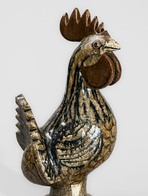 Extremely Rare Slip-Decorated Stoneware Rooster w/ Alkaline Glaze, "Edwin Meaders / 12-31-1986"