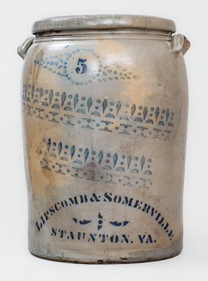 Fine LIPSCOMB & SOMERVILLE / STAUNTON, VA Five-Gallon Cobalt-Stenciled Stoneware Jar