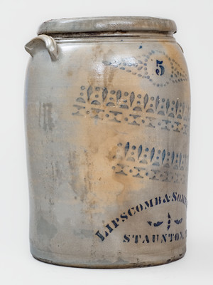 Fine LIPSCOMB & SOMERVILLE / STAUNTON, VA Five-Gallon Cobalt-Stenciled Stoneware Jar
