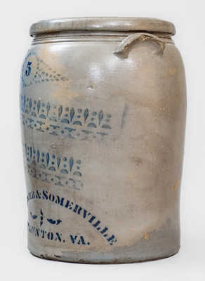 Fine LIPSCOMB & SOMERVILLE / STAUNTON, VA Five-Gallon Cobalt-Stenciled Stoneware Jar