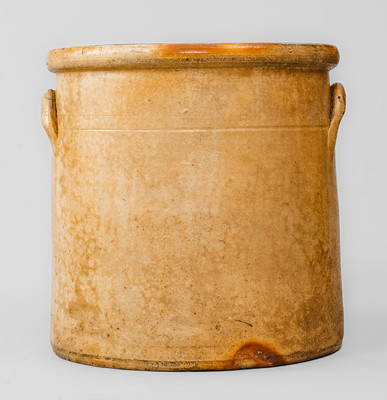 Rare J.A. & C.W. UNDERWOOD / FORT EDWARD, N.Y. Stoneware Crock w/ Cobalt Dog, c1865-67