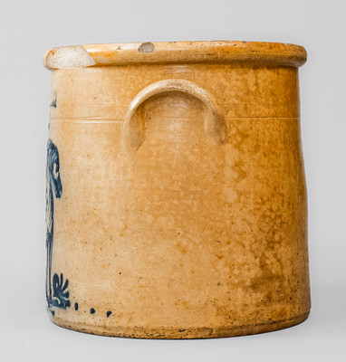 Rare J.A. & C.W. UNDERWOOD / FORT EDWARD, N.Y. Stoneware Crock w/ Cobalt Dog, c1865-67