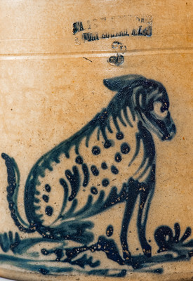 Rare J.A. & C.W. UNDERWOOD / FORT EDWARD, N.Y. Stoneware Crock w/ Cobalt Dog, c1865-67