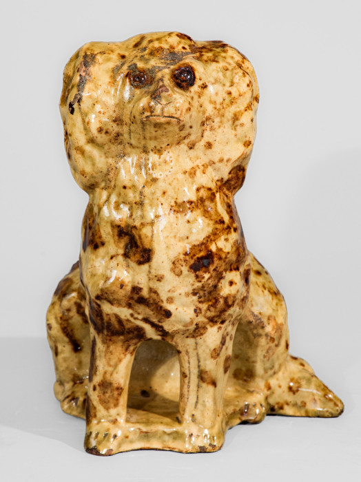 Exceptional Galena, IL Redware Spaniel with Two-Color Slip Decoration