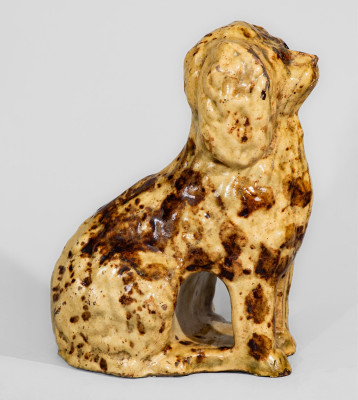 Exceptional Galena, IL Redware Spaniel with Two-Color Slip Decoration