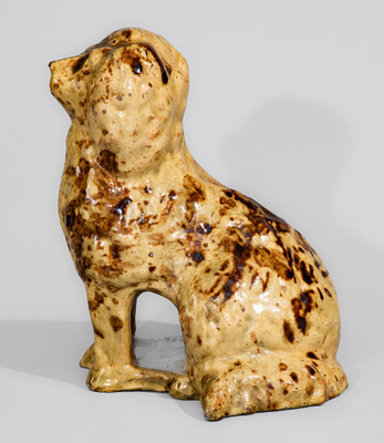 Rare Galena, Illinois Slip-Decorated Redware Spaniel Figure, second half 19th century