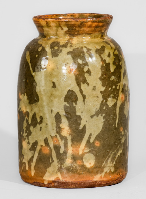 Very Fine Galena, IL Redware Jar with Yellow-Slip Decoration