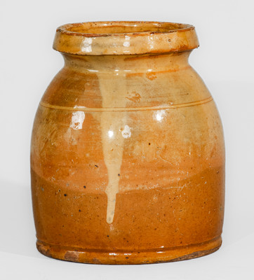 Rare Small-Sized Galena, Illinois Redware Canning Jar w/ Slip Decoration