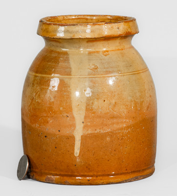 Rare Small-Sized Galena, Illinois Redware Canning Jar w/ Slip Decoration