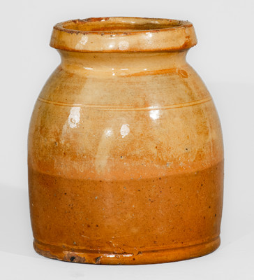 Rare Small-Sized Galena, Illinois Redware Canning Jar w/ Slip Decoration