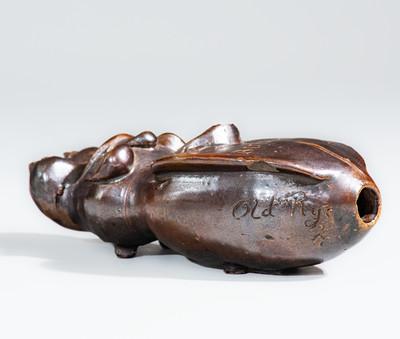 Exceedingly Rare Anna Pottery Stoneware "Cairo Hum Bug" Flask, Jacob Bachley at Kirkpatrick Bros' Pottery