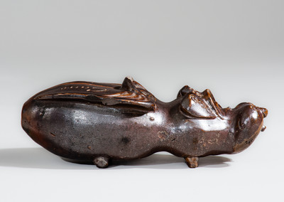 Exceedingly Rare Anna Pottery Stoneware "Cairo Hum Bug" Flask, Jacob Bachley at Kirkpatrick Bros' Pottery