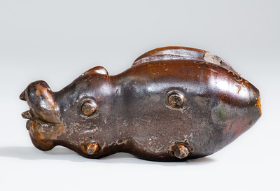 Exceedingly Rare Anna Pottery Stoneware "Cairo Hum Bug" Flask, Jacob Bachley at Kirkpatrick Bros' Pottery