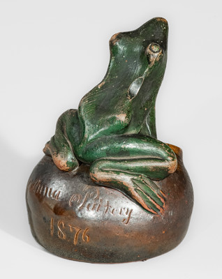 Fine "Anna Pottery / 1876" Stoneware Frog Inkwell, Wallace and Cornwall Kirkpatrick, Anna, Illinois