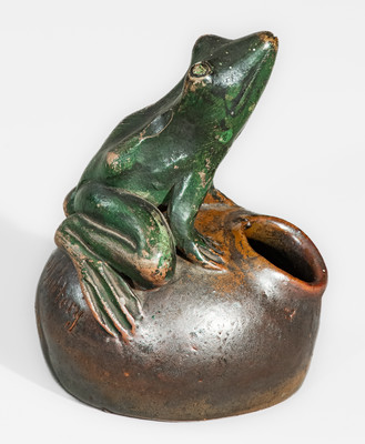 Fine "Anna Pottery / 1876" Stoneware Frog Inkwell, Wallace and Cornwall Kirkpatrick, Anna, Illinois