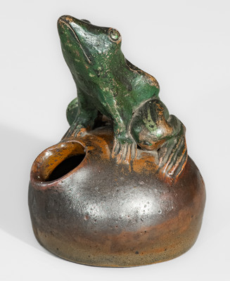 Fine "Anna Pottery / 1876" Stoneware Frog Inkwell, Wallace and Cornwall Kirkpatrick, Anna, Illinois