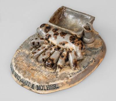 Very Rare Anna Pottery Match Safe w/ Sow and Piglets: "WHAT IS HOME WITHOUT A MOTHER"