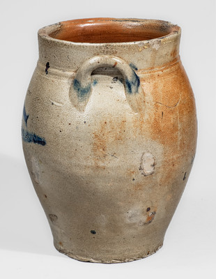 Extremely Rare PAUL CUSHMAN (Albany, NY) Stoneware Jar w/ Incised Fish and Bird Decorations, c1810