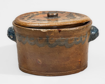 Unusual Lidded Stoneware Cake Crock, Northeastern U.S. origin, early 19th century
