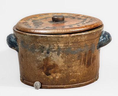 Unusual Lidded Stoneware Cake Crock, Northeastern U.S. origin, early 19th century