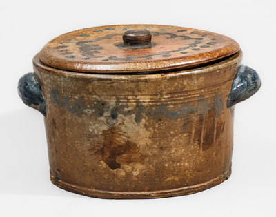 Unusual Lidded Stoneware Cake Crock, Northeastern U.S. origin, early 19th century