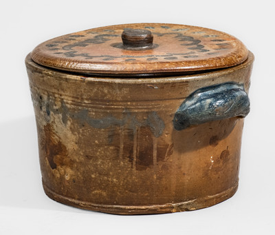 Unusual Lidded Stoneware Cake Crock, Northeastern U.S. origin, early 19th century