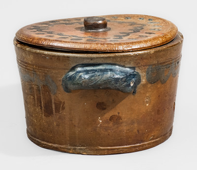 Unusual Lidded Stoneware Cake Crock, Northeastern U.S. origin, early 19th century
