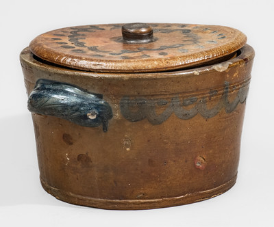 Unusual Lidded Stoneware Cake Crock, Northeastern U.S. origin, early 19th century