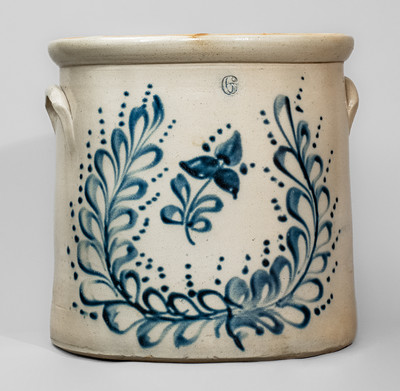 Fine Six-Gallon New York State Stoneware Crock w/ Cobalt Wreath