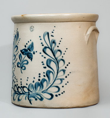 Fine Six-Gallon New York State Stoneware Crock w/ Cobalt Wreath